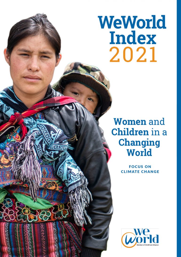 La cover del WeWorld Index 2021, che rivela il pericolo umanitario per i cambiamenti del clima